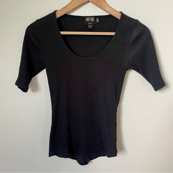 Nation LTD Lark Scoop Neck Ribbed Tee T Shirt Black Size Extra Small - Picture 5 of 8
